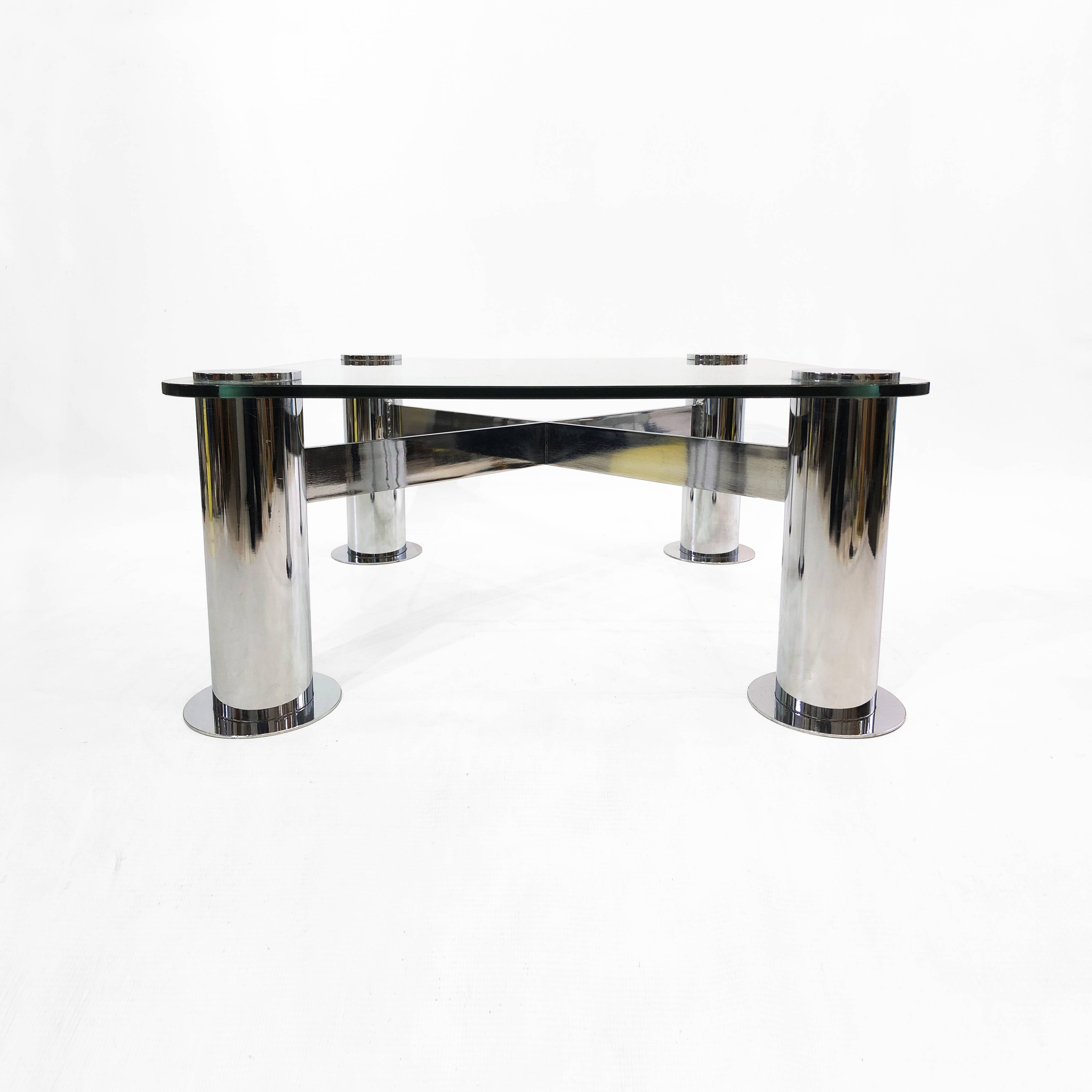 Pace Postmodern Coffee Table 1980s Vintage Retro Italy Chrome Glass