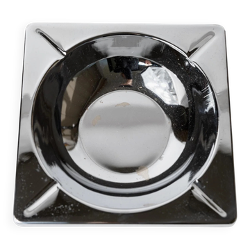 Cendrier vintage en chrome des années 1980, grand carré, design brutaliste