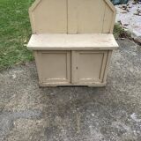 Small vintage yellow bench made of hand-painted wood, low storage from the 1920s.