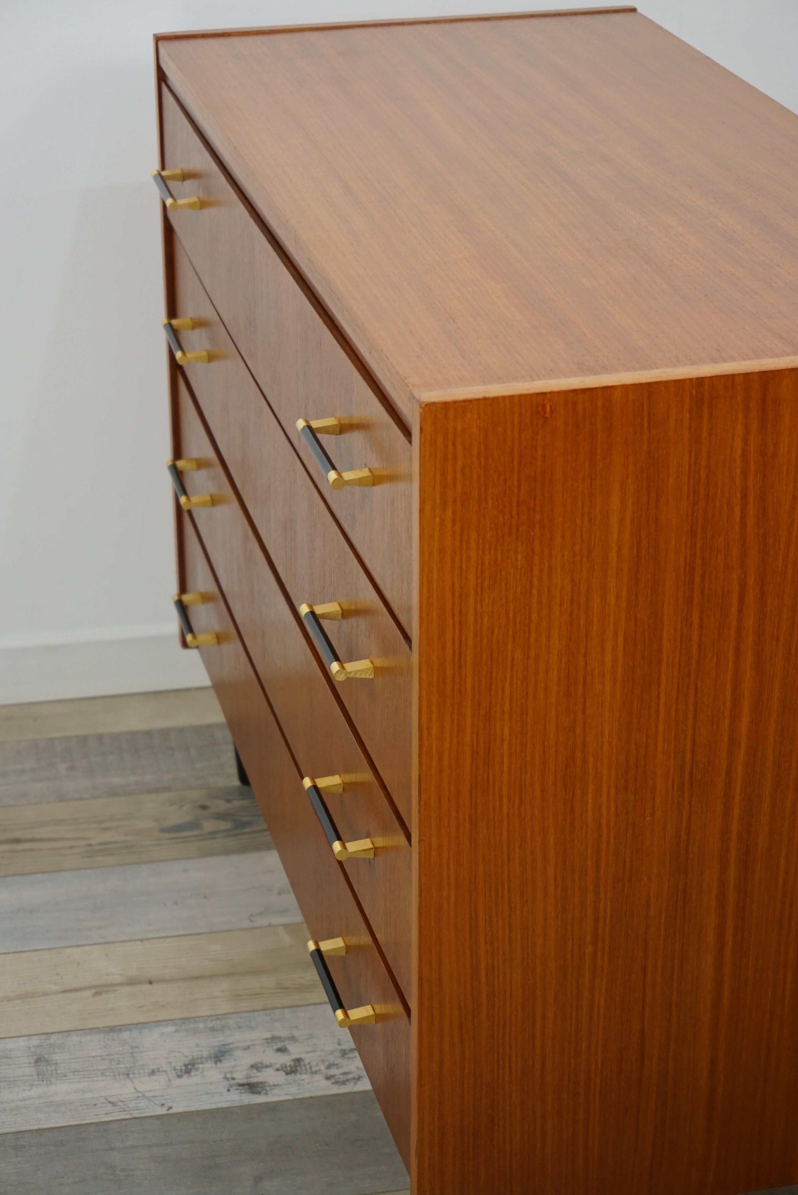 60s teak and brass chest of drawers