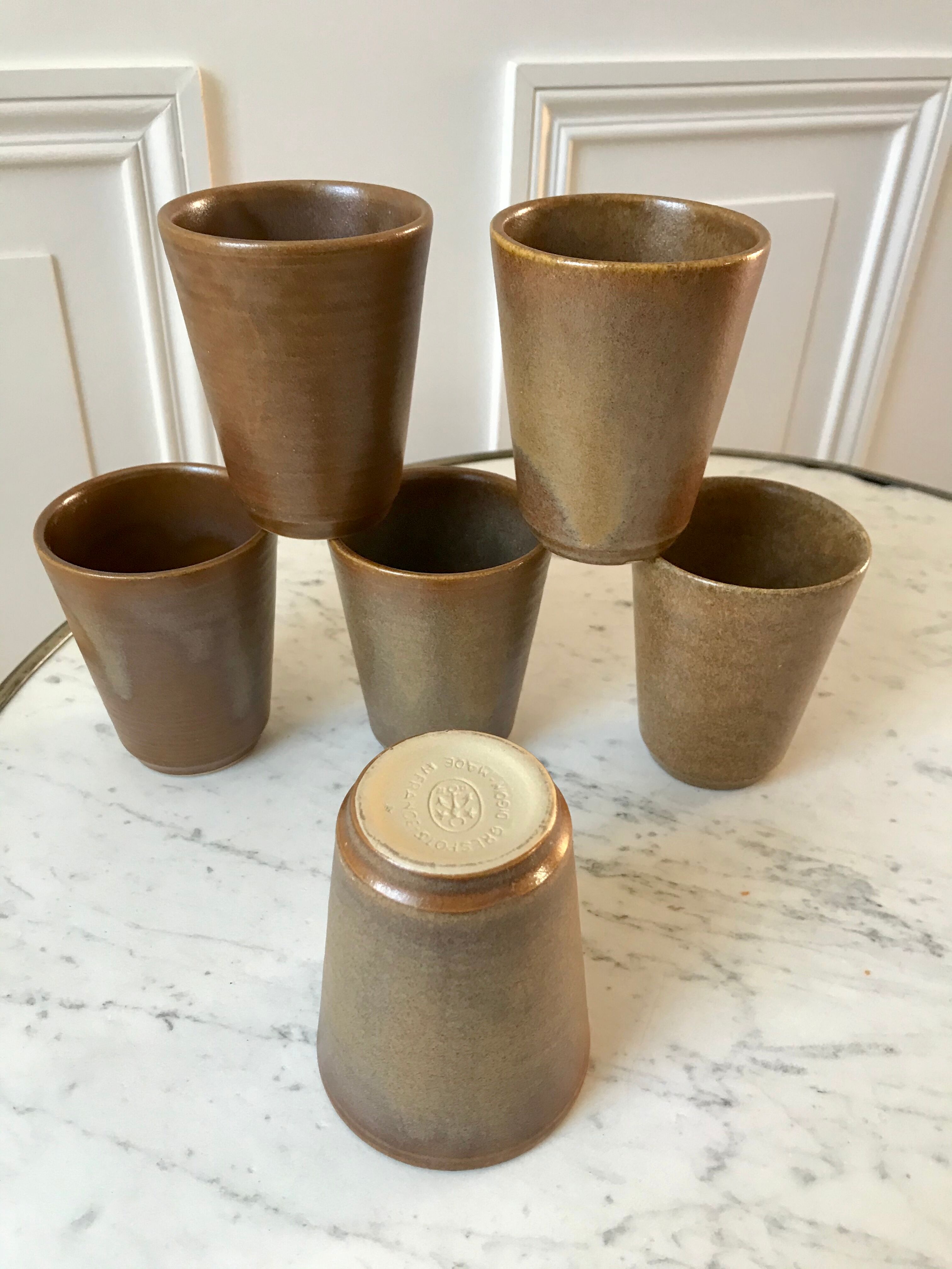 Set of 6 glasses in stoneware Digoin Sarreguemines 70s