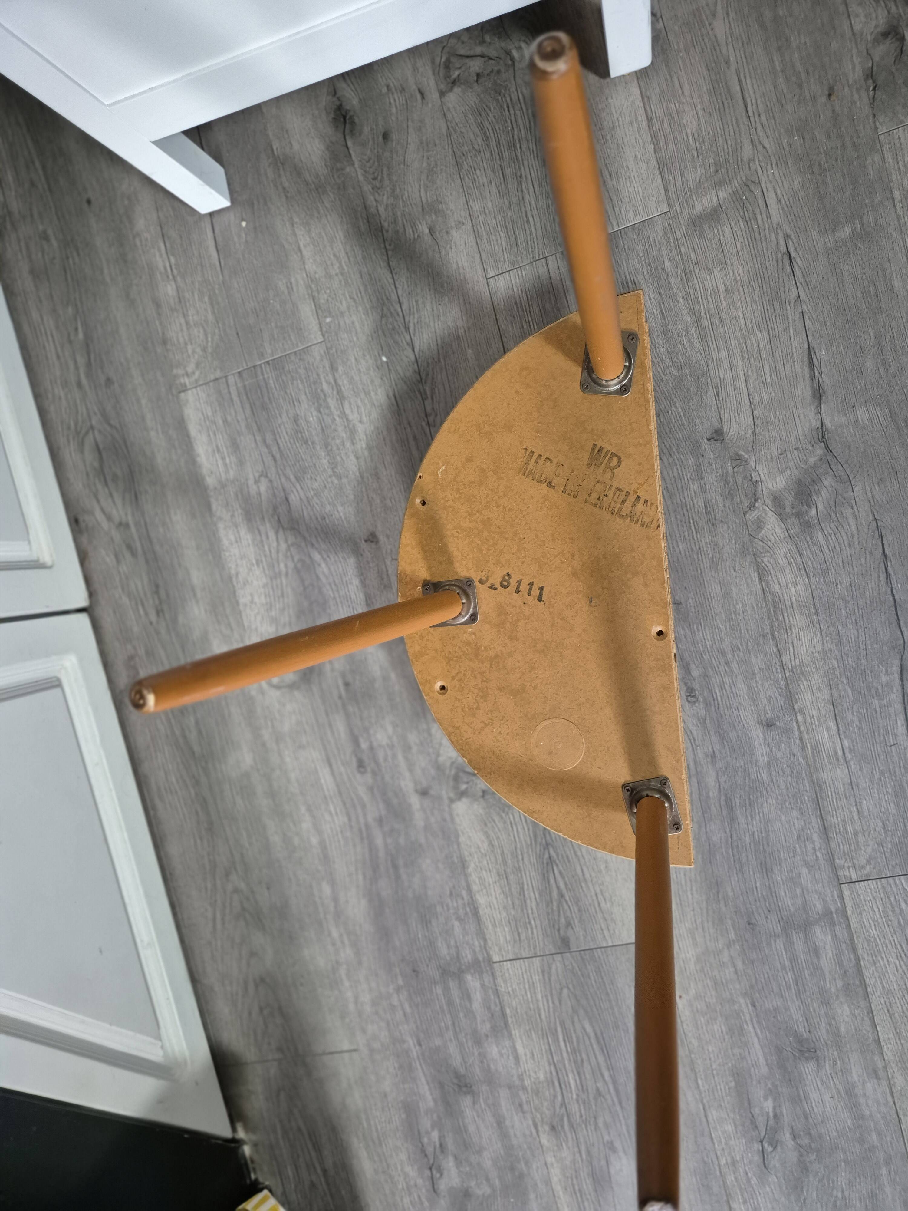 bedside or side table, vintage half circle 3 feet white trays made in England