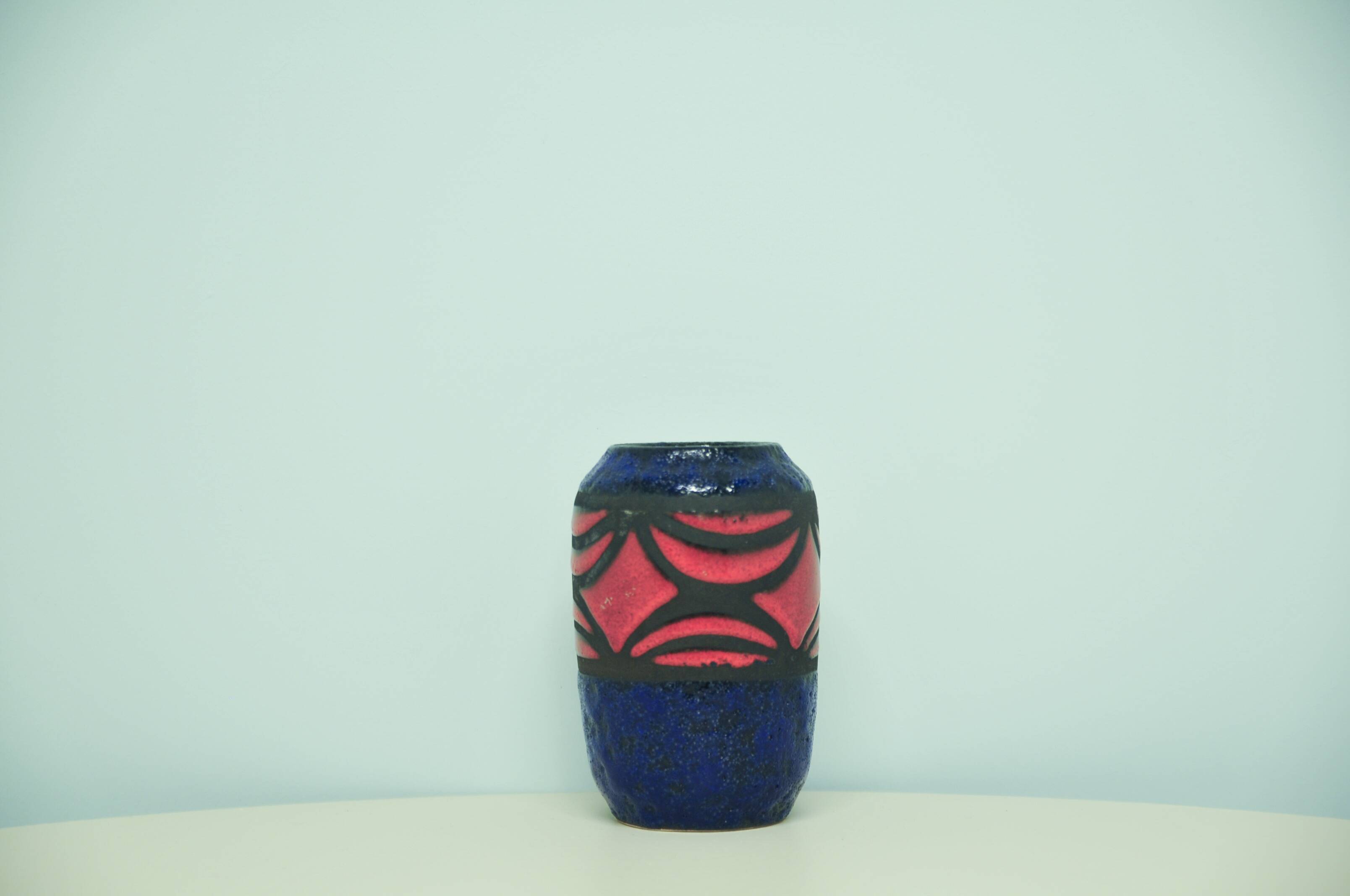 Vintage blue & red fatlava west germany vase scheurich