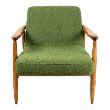 Vintage armchair GFM 300-202 designed by J. Kedziorek, 1970s loft style, green boucle - 2 pieces available.