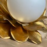 Opaline flower and brass wall lamp