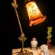 Art Nouveau lamp signed LAFLOR, marbled glass with enamel floral decoration.