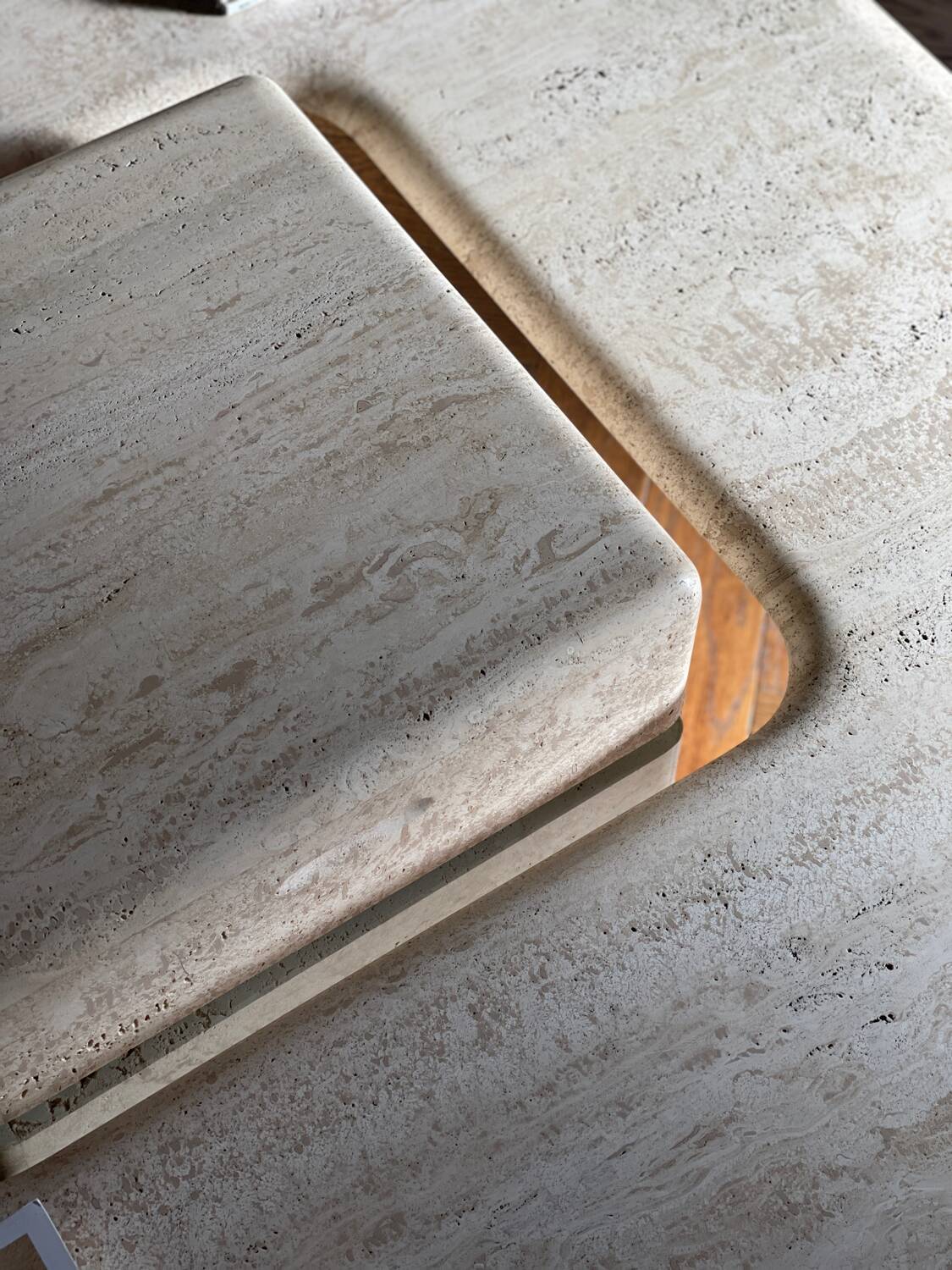 Vintage 1980s Italian travertine coffee table from Florence.