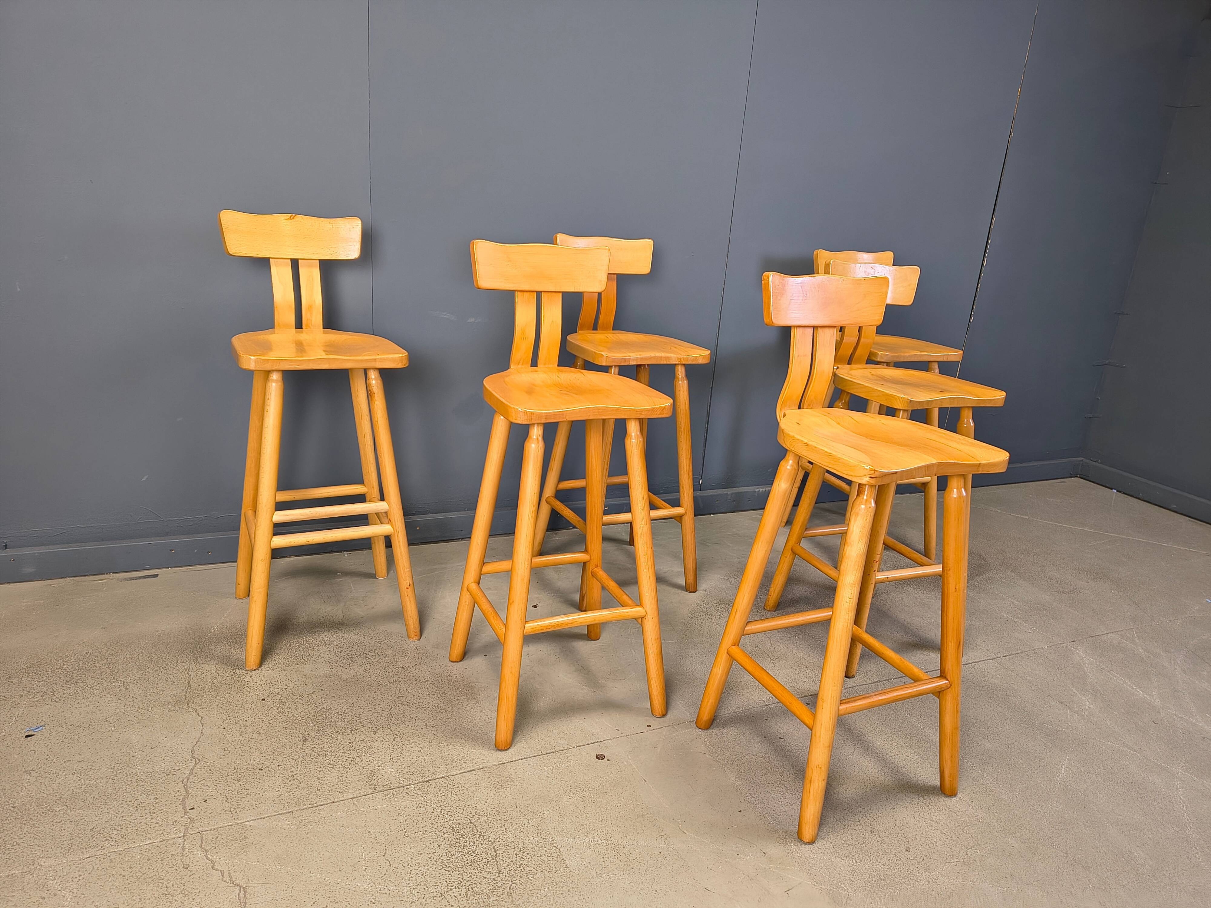 Brutalist 1960s bar stools, set of 6.