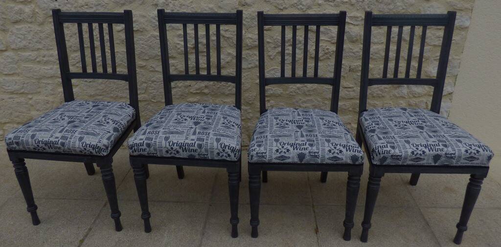 4 Louis XVI style chairs in black aged effect, Completely revamped