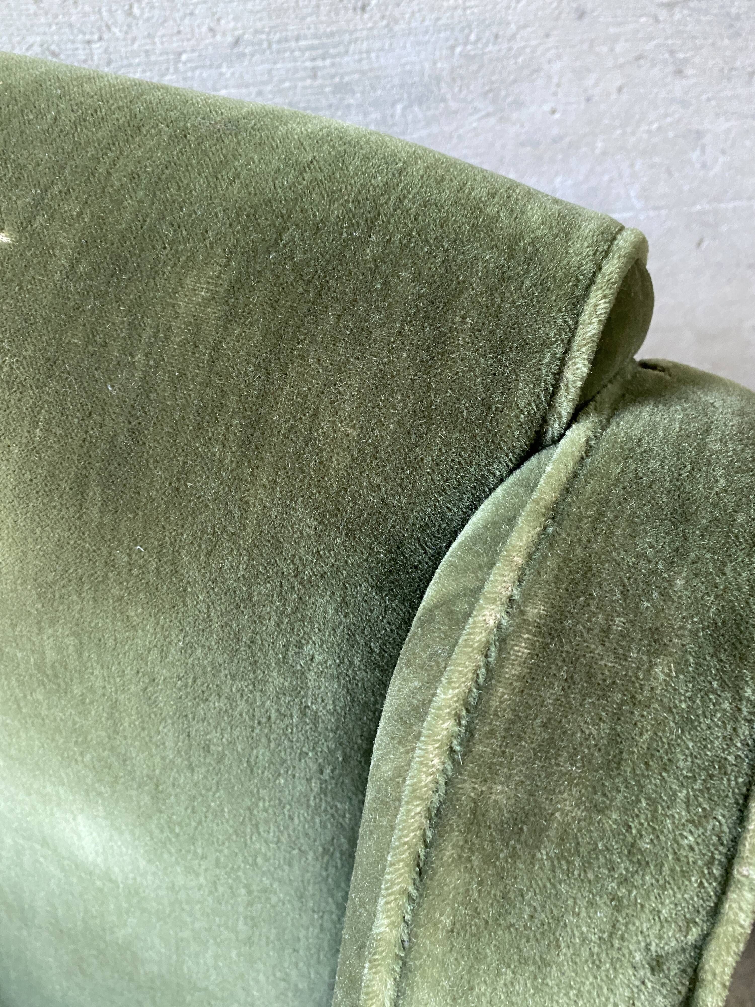 Vintage club armchair in green/khaki velvet fabric