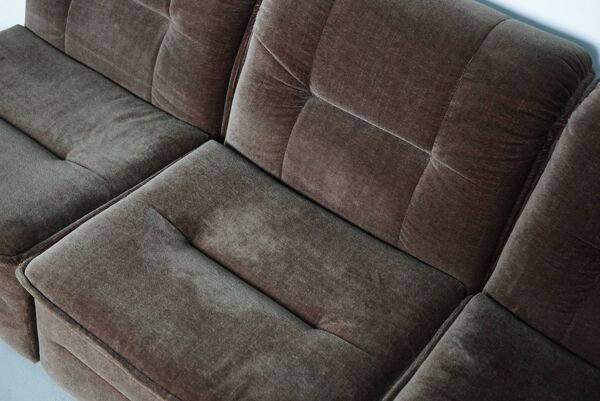 Canapé modulable vintage en velours marron/vert, 3 éléments