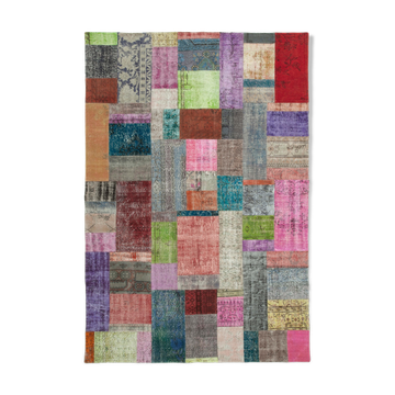 Hand-knotted oriental vintage 202 cm x 301 cm multicolor patchwork carpet