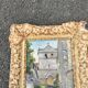 Tableau huile église village signé Remy-Gry - Cadre doré ancien