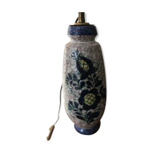 Pied de lampe en grès décor floral