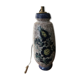Pied de lampe en grès décor floral bleu nuit