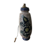 Pied de lampe en grès décor floral bleu nuit