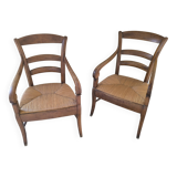 Paire de fauteuils rustiques bois et paille