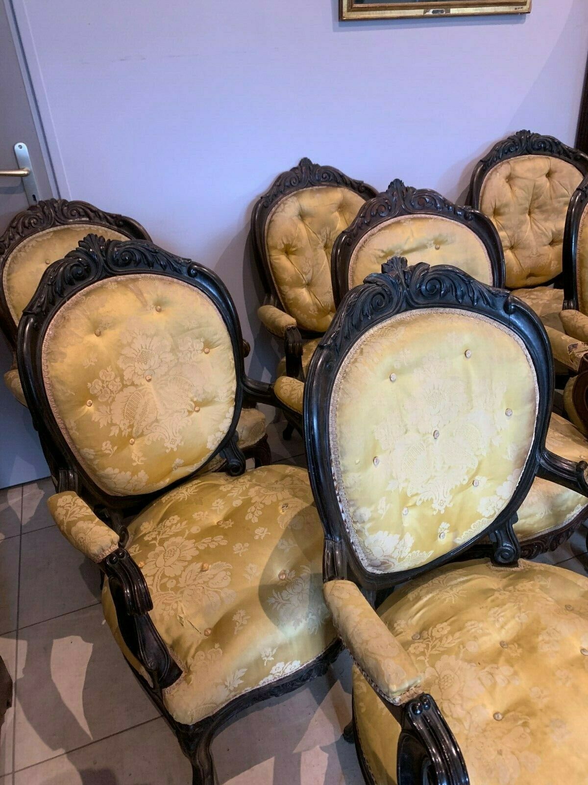Napoleon III rosewood suite of eight 19th century armchairs