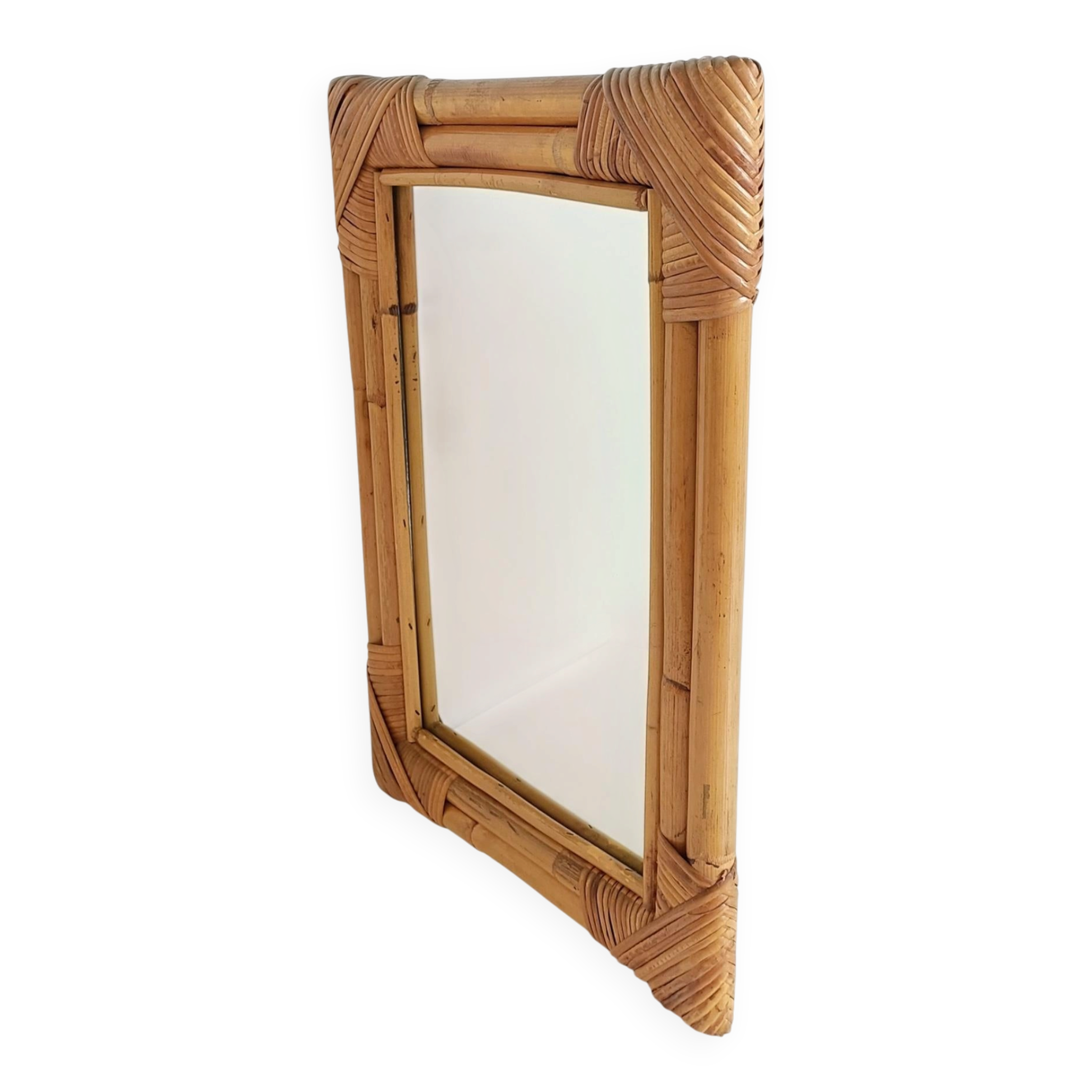 Miroir en bambou et rotin des années 1960 dans le style de la Côte d'Azur