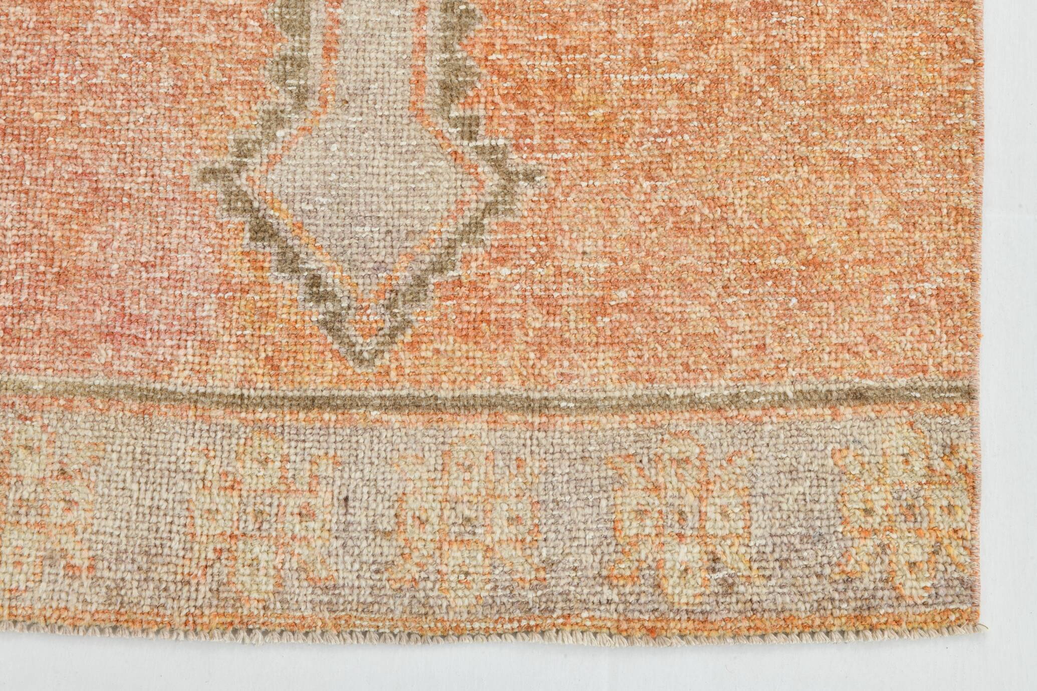 Pale Red & Cream Turkish Vintage Runner Rug, 83x376Cm
