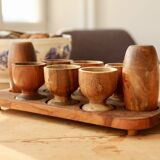 6 vintage wooden egg cups and salt and pepper shakers - Mid-century