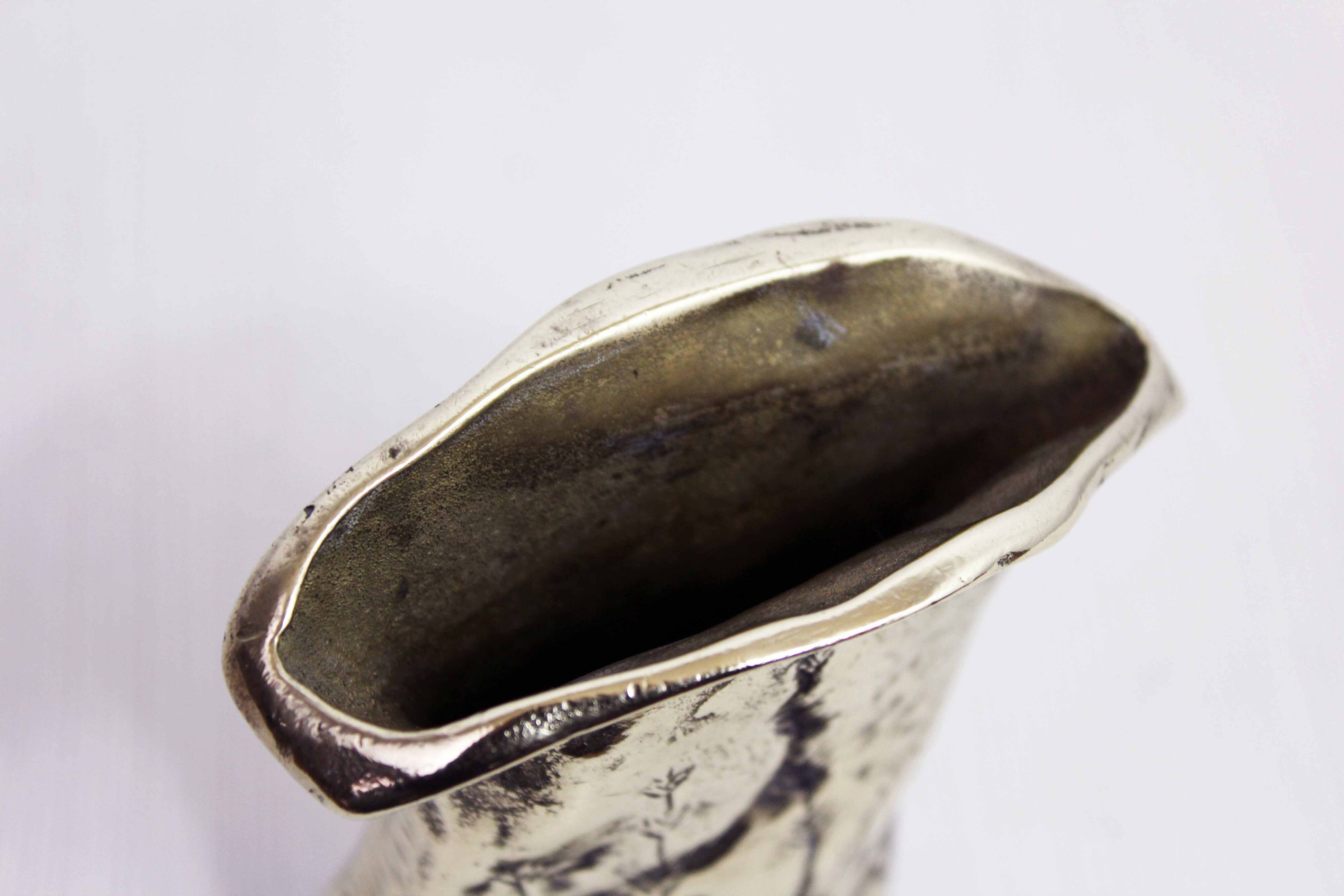 Mid-century bronze or brass vase with herbarium decoration