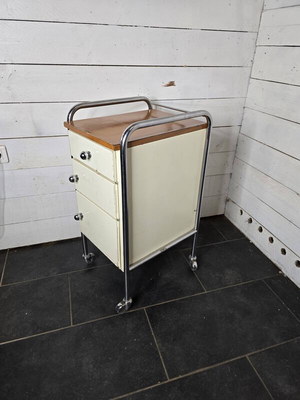 Table cabinet métallique sur roulettes milieu xxème