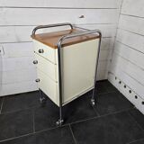 Mid-20th century metal cabinet table on wheels