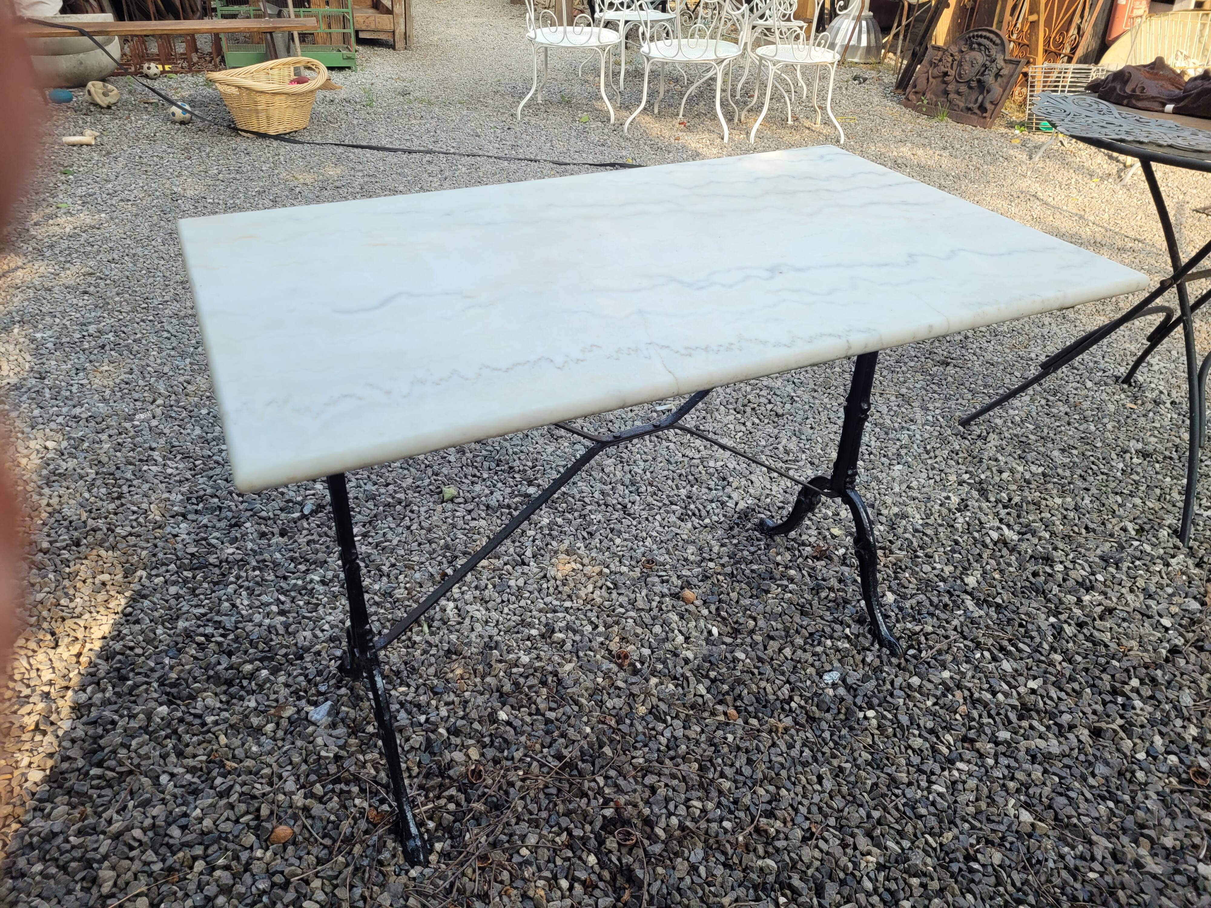 Bistro table top marble foot cast iron
