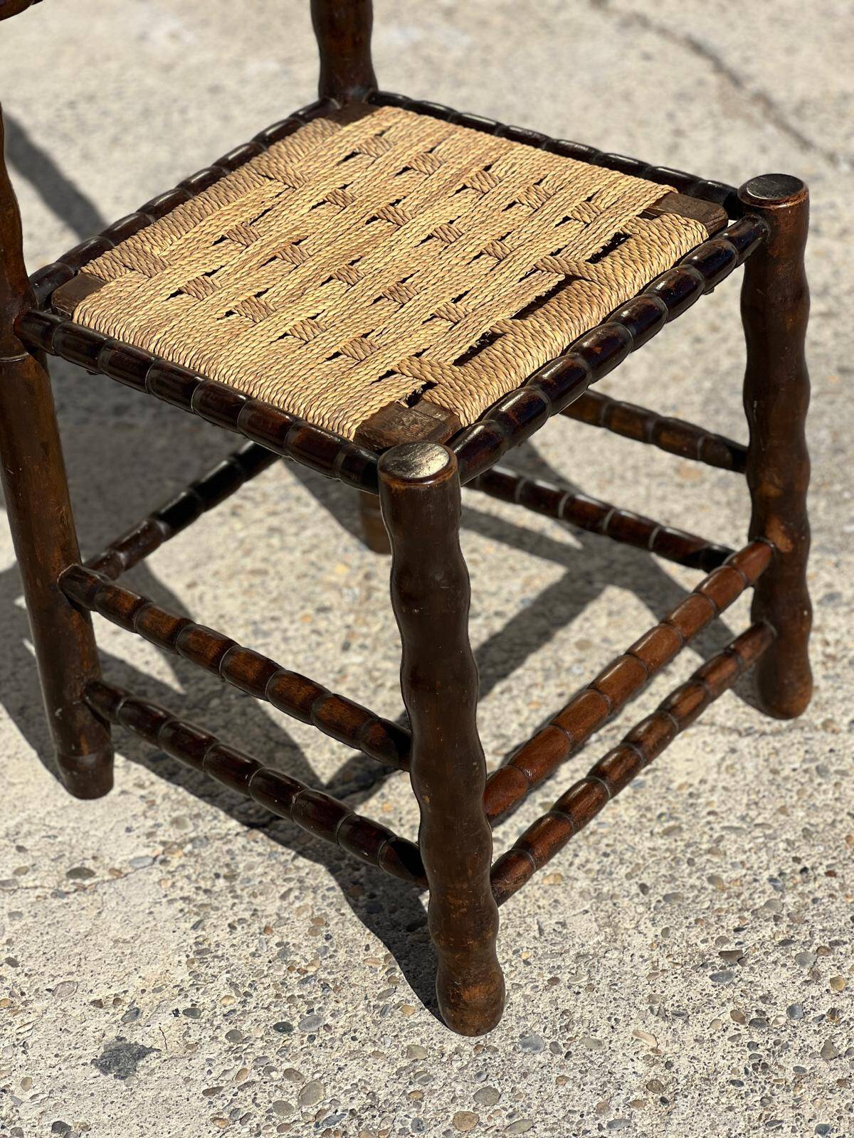4 wooden and rope bobbin leg chairs attributed to Charles Dudouyt 1940