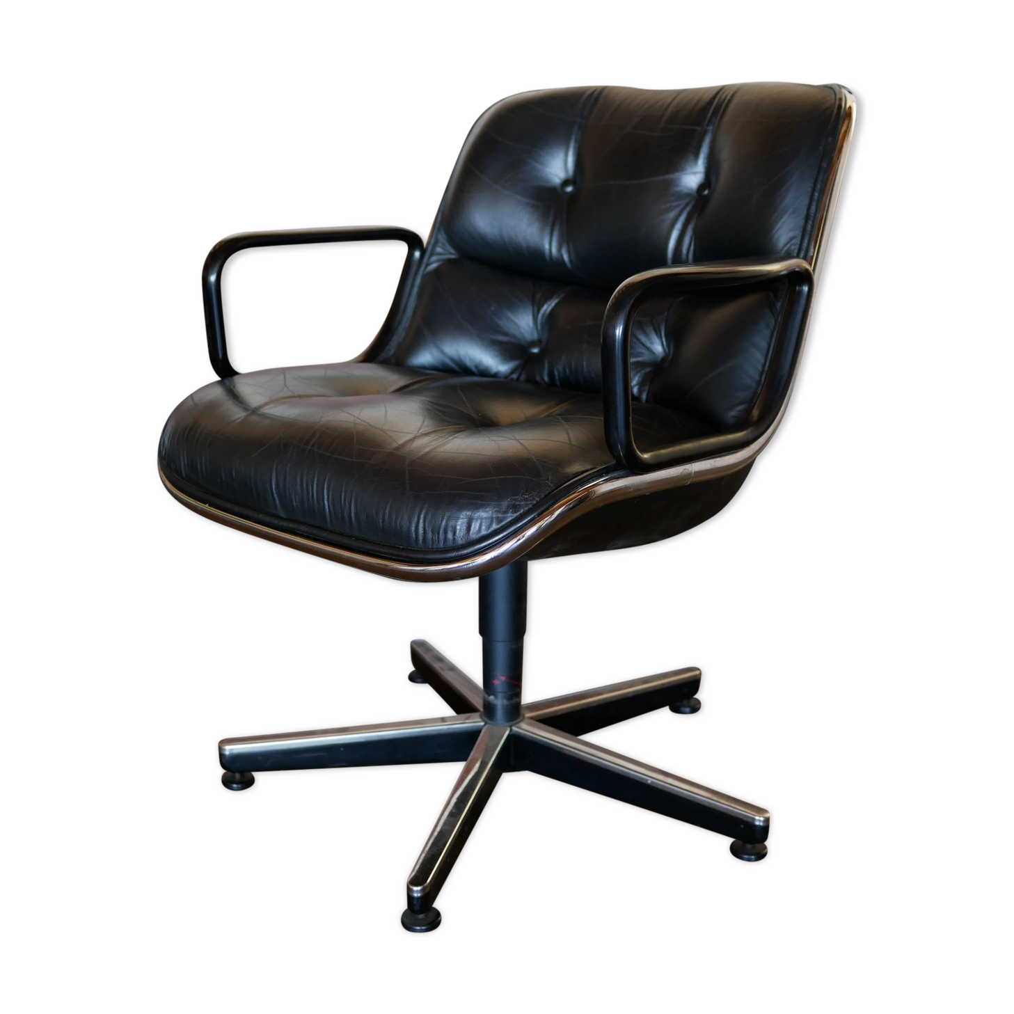 Leather armchair black by Charles Pollock for Knoll International