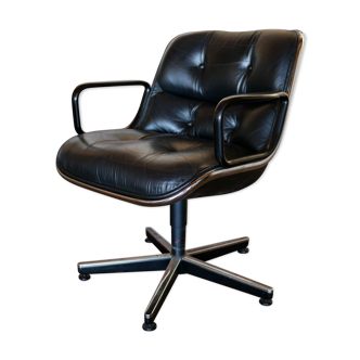 Leather armchair black by Charles Pollock for Knoll International