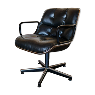 Fauteuil en cuir noir par Charles Pollock pour Knoll International