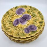 Sarreguemines dessert plates in barbotine with fruit decoration French Vintage