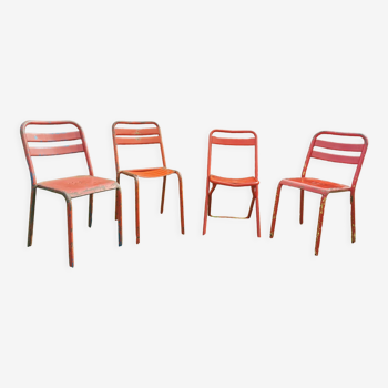 Series of 4 bistro chairs including Tolix