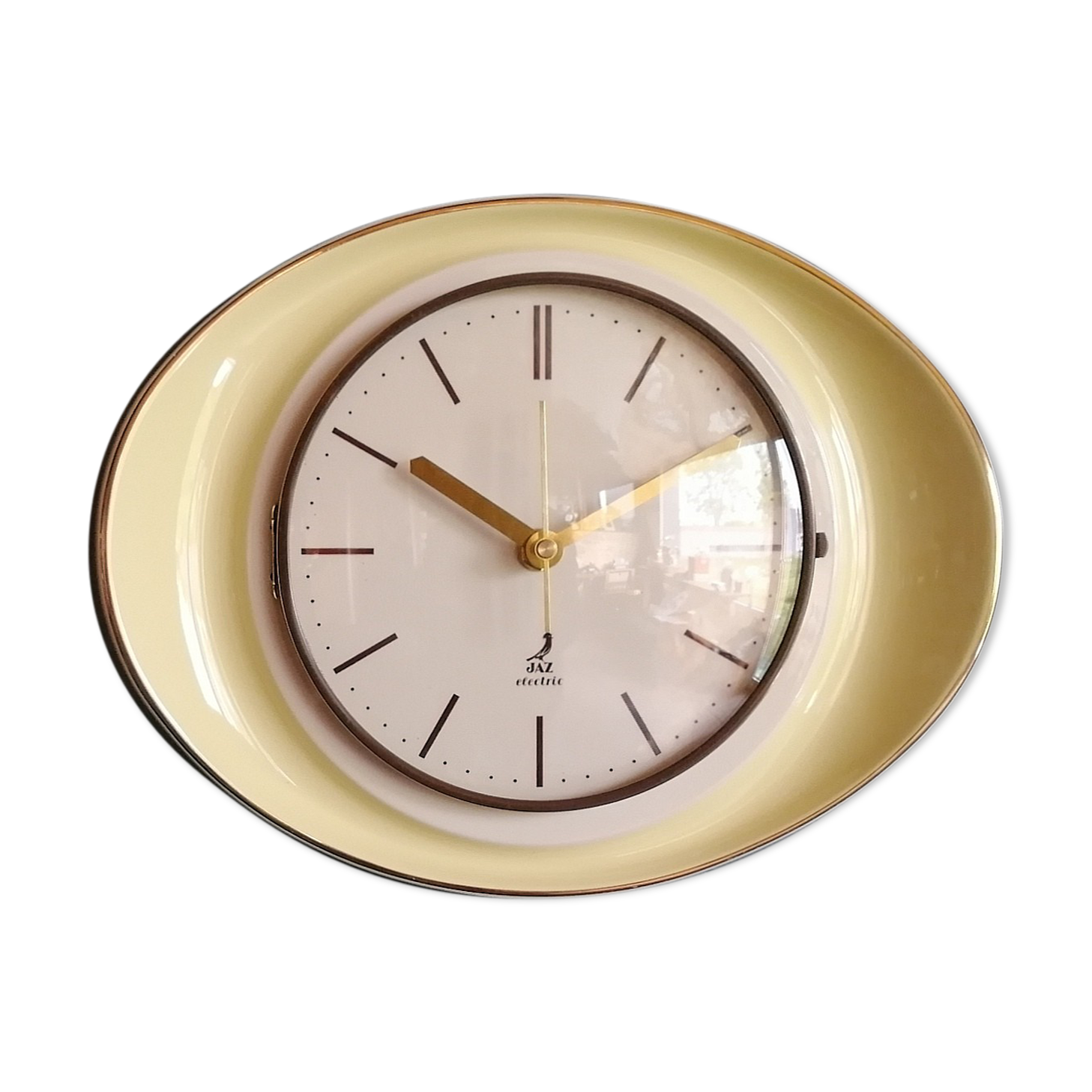 Vintage ceramic clock oval silent wall clock "Jaz yellow white gold"