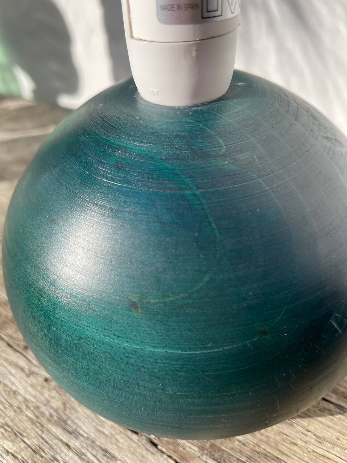 Wooden lamp base, ball-shaped, painted dark green, 1980