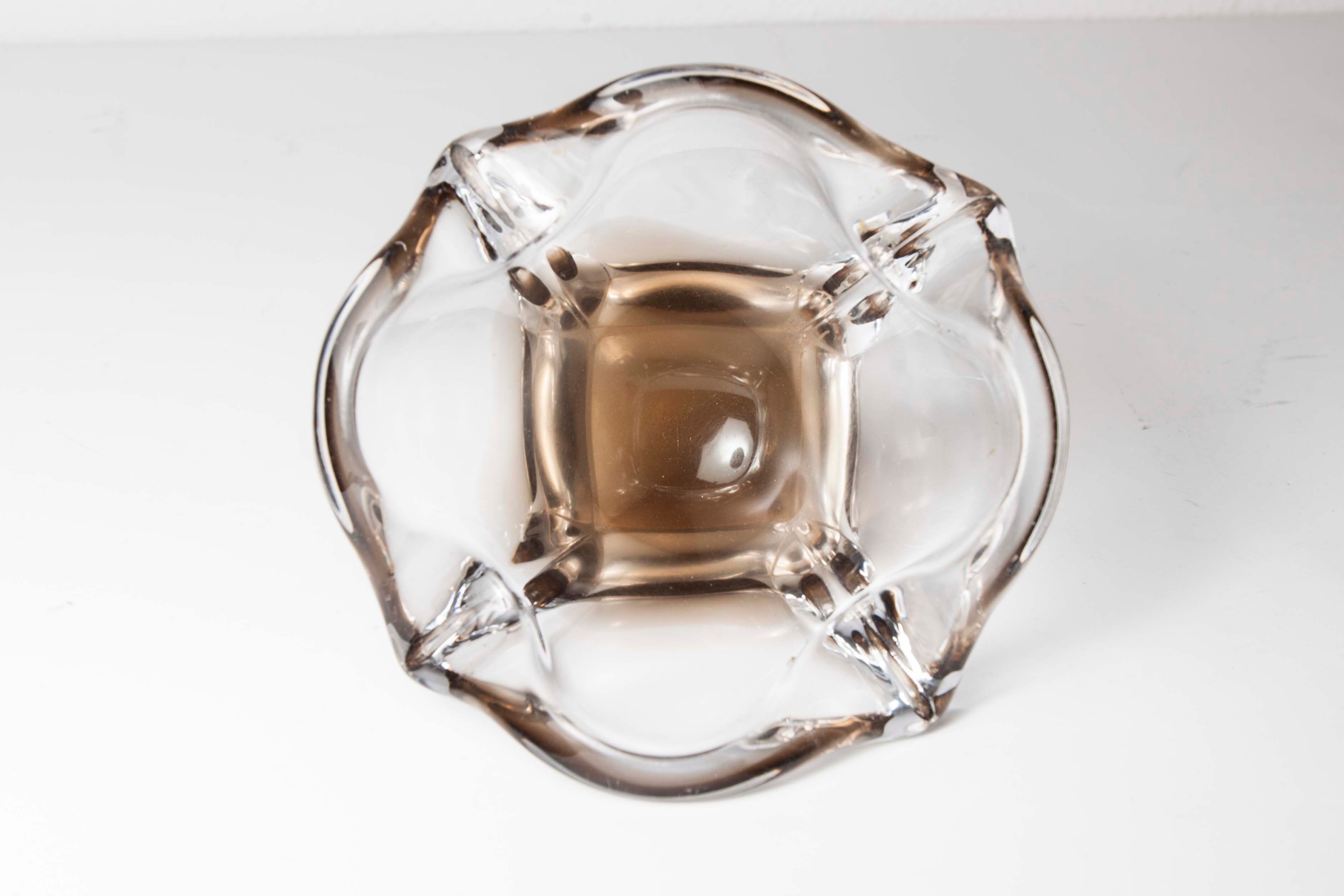 Murano ashtray transparent and smoked flower shape