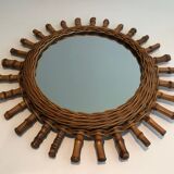 Round rattan mirror