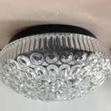 Structured glass round ceiling lamp vintage 60s-70s