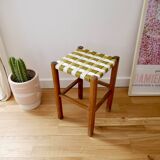 Wooden stool. Vintage stool. woven stool