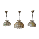 Set of 3 chandeliers in mother-of-pearl and brass