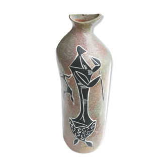 Painted ceramic vase, scarred decoration, 70s