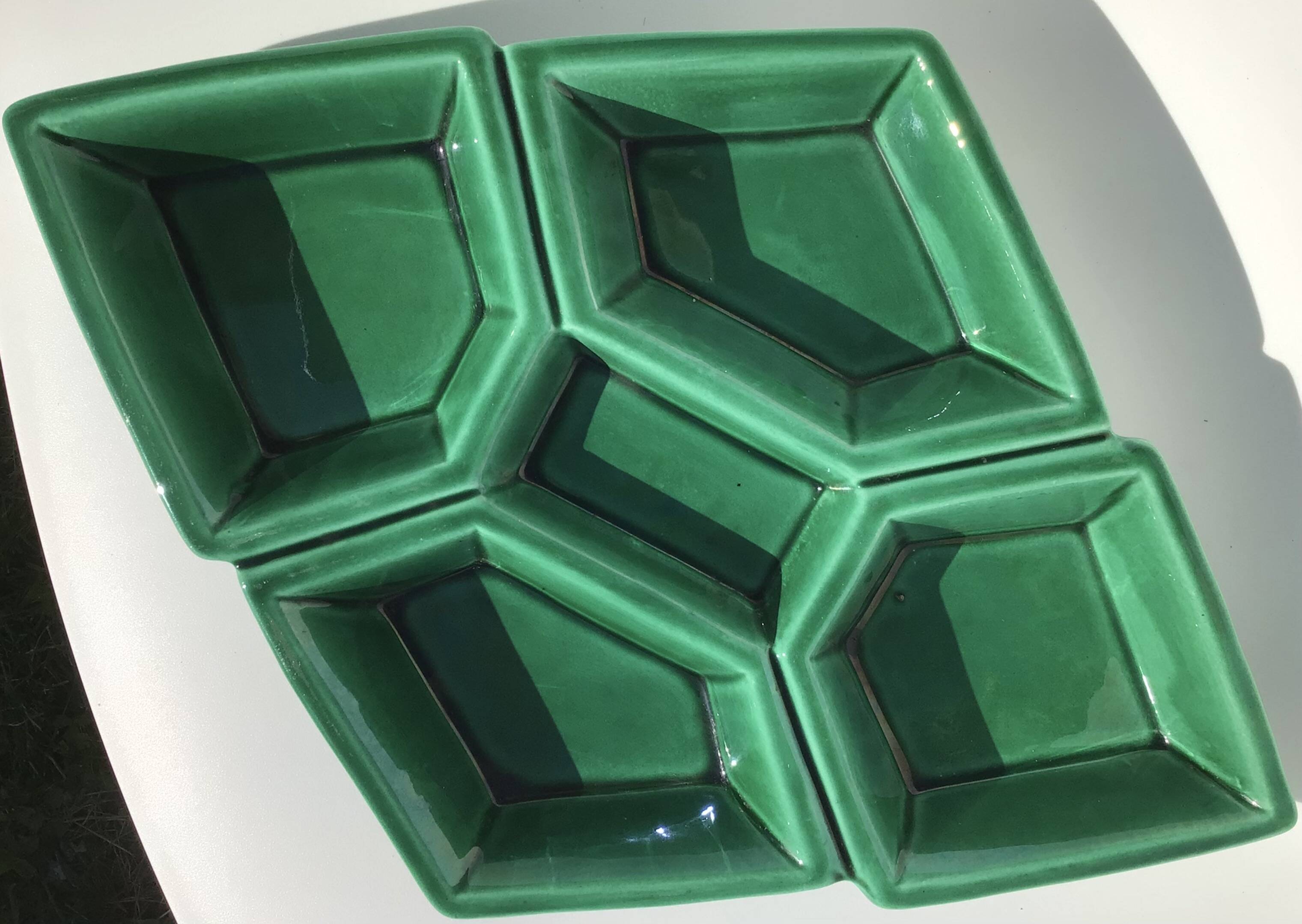 60s earthenware diamond-shaped compartmentalized dish