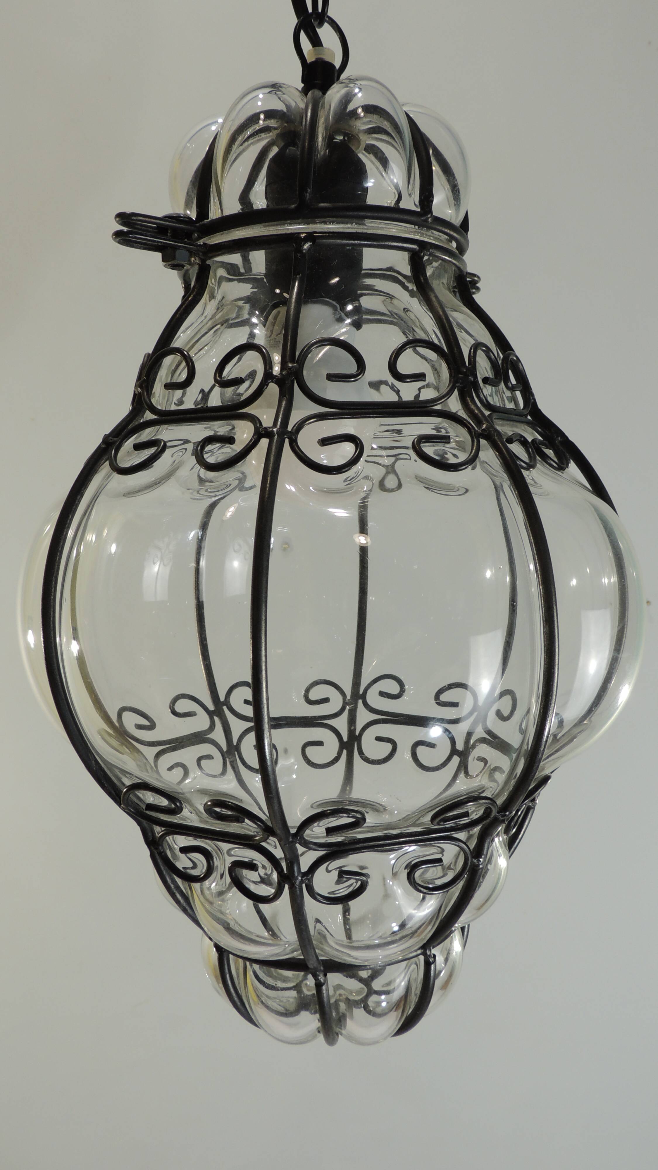 Vintage blown glass lantern suspension in Venetian style, evoking the