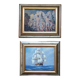 Set of two paintings with identical gold and silver frames