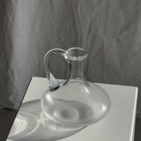 Vintage glass carafe with flattened flared belly handle H18