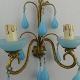 Pair of vintage wall lamps Murano blue opaline tassels