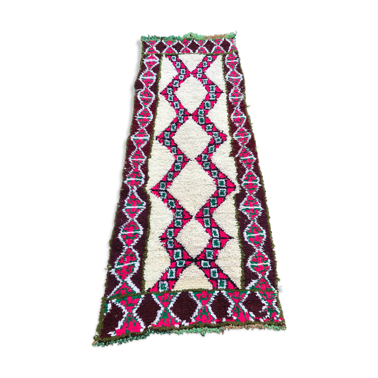 Tapis boucherouite berbère vintage 230x90cm