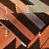 3x10 Orange  Brown Geometric Kilim Runner Rug, Handmade Wool Rug, 108x297Cm